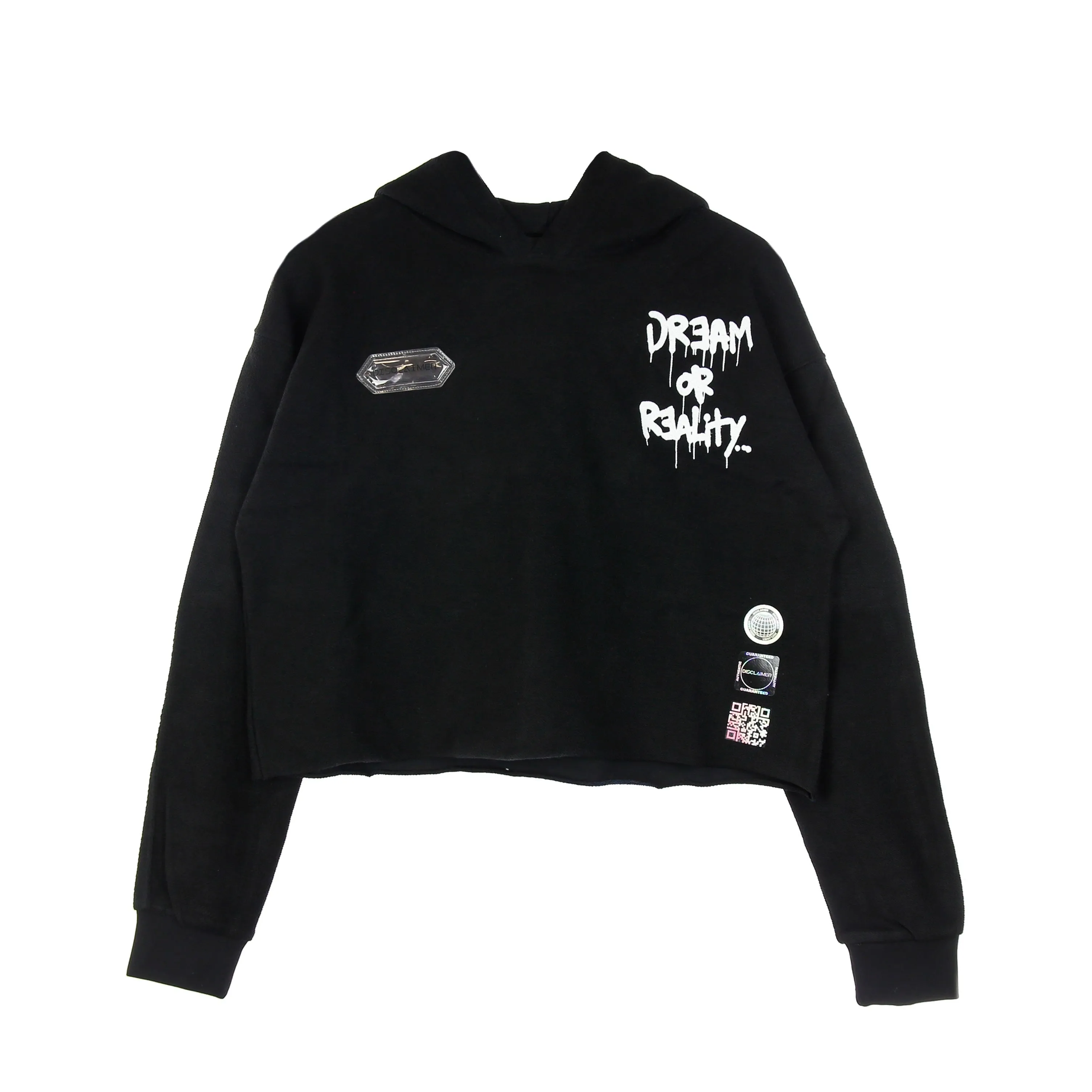 Felpa Leggera Cappuccio Corta Donna Dream Or Reality Hoodie Black