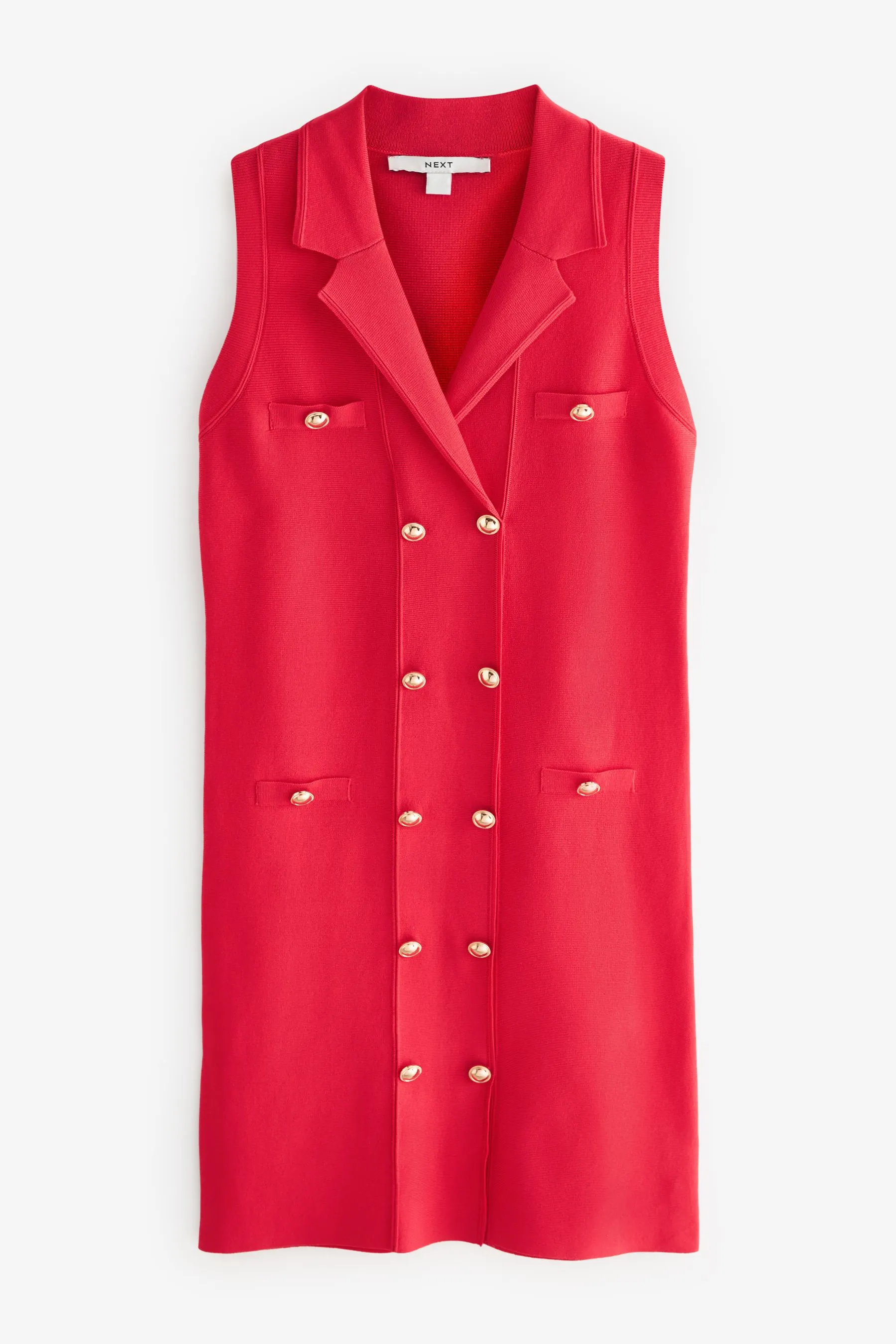 Gold Button Sleeveless Knitted Mini Dress    