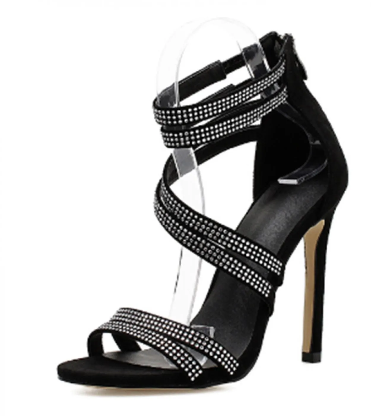 Gold Crystal Sandals Thin Strap Gladiator Sandals Stiletto Wedding Heels Rhinestone Cage Sandals