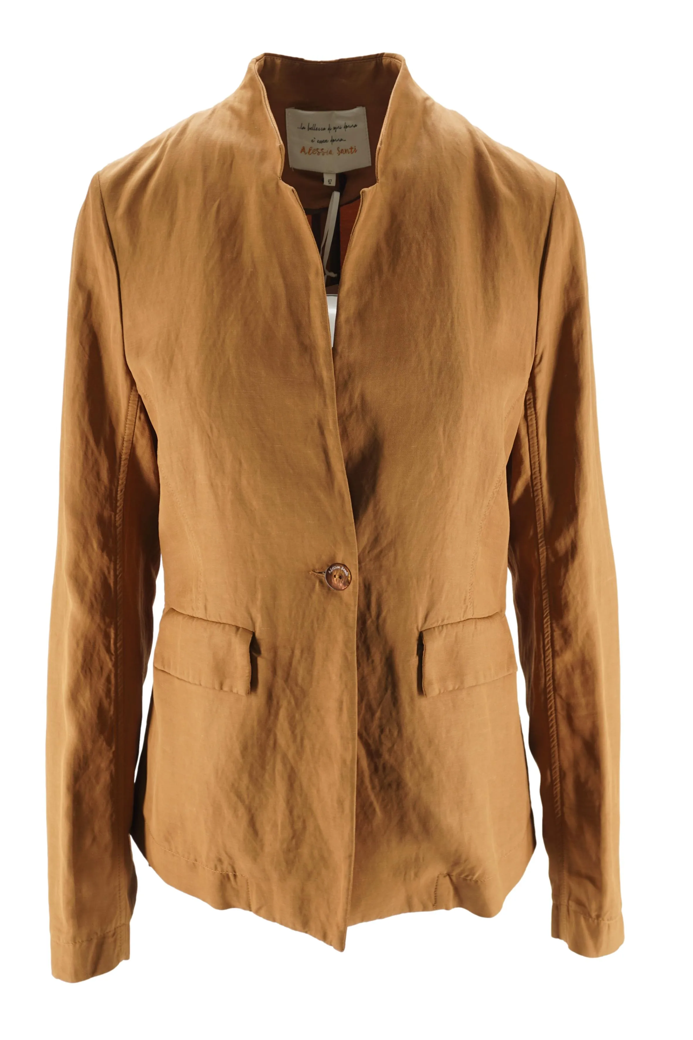 Long Linen Blend Jacket / Brown