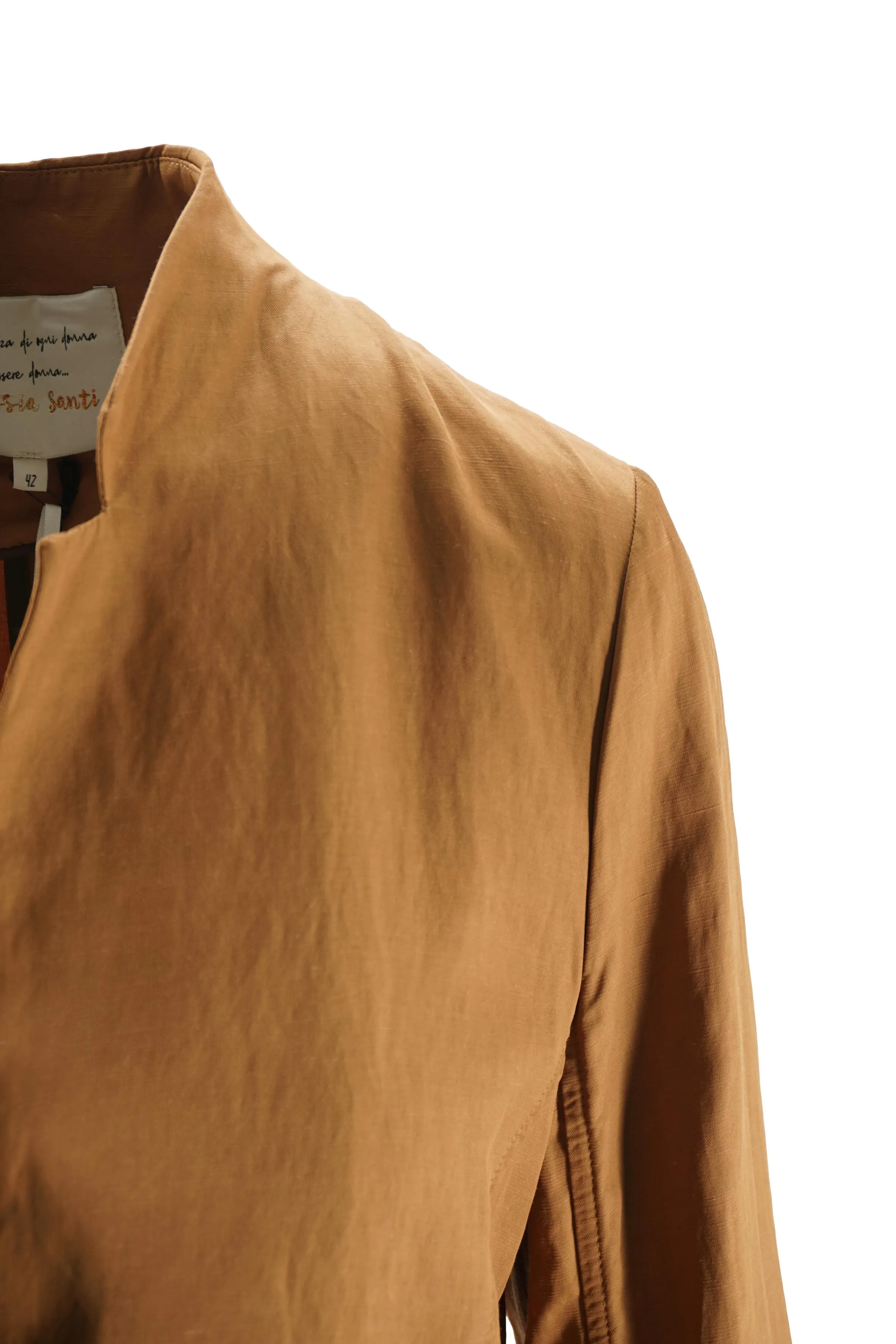 Long Linen Blend Jacket / Brown