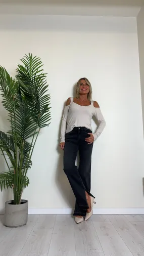 VICOLO - DS0237 - JEANS BEA GAMBA DRITTA CON ORLO SCUCITO E SFRANGIATO CON SPACCHI INTERNI